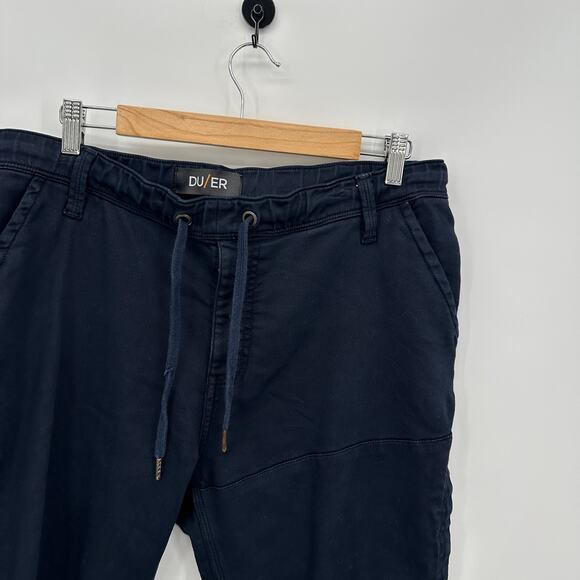 DUER Mens N2X Slim Fit Navy Blue Joggers Size 33x29 Stretch Drawstring Waist - Picture 4 of 7